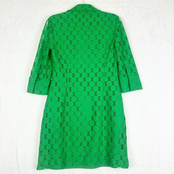 Adrianna Papell Lace Popover Shirt Dress Size 8 Mod Retro Kelly Green Pockets - Picture 2 of 7